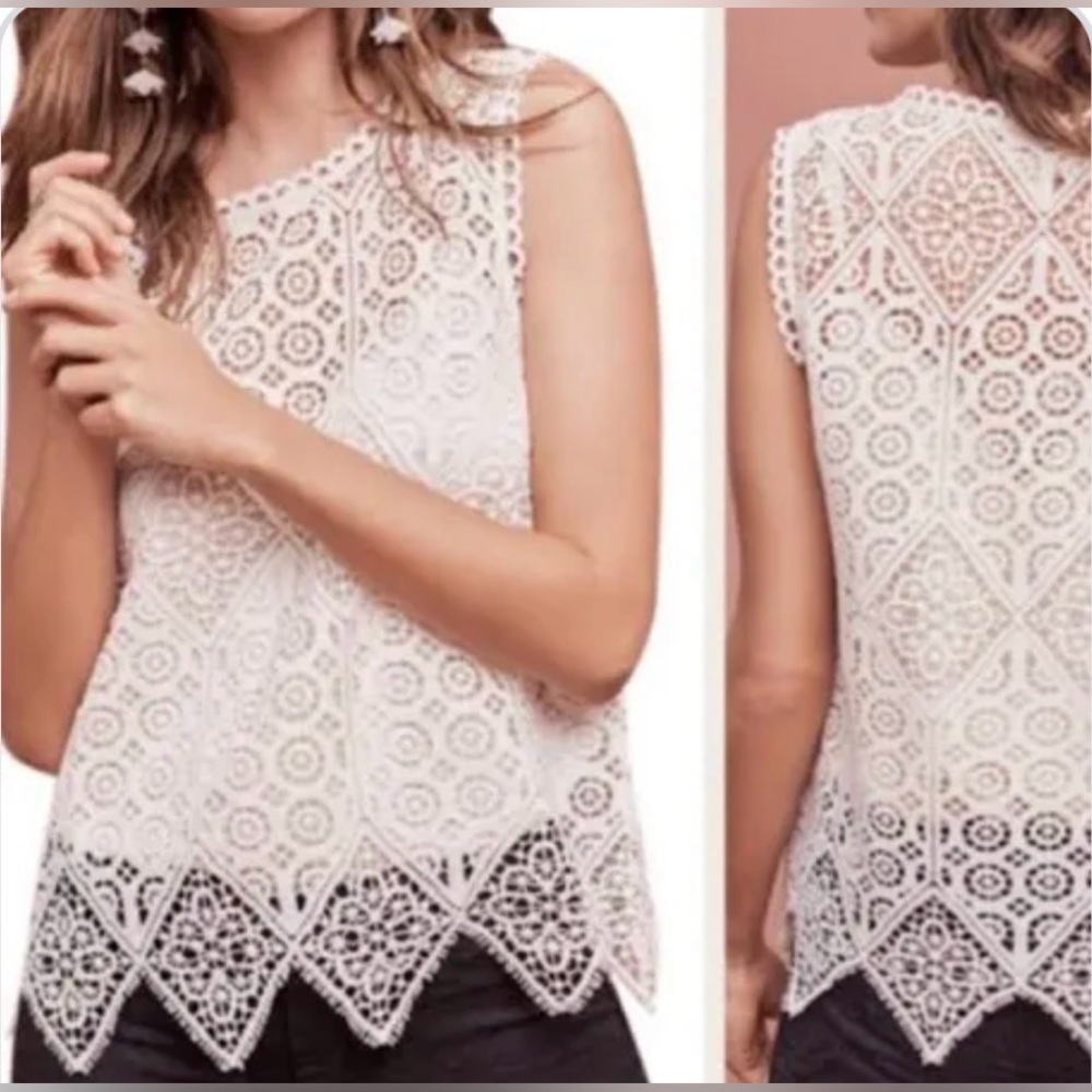 Deletta Lace Peasant Sleeveless Top - Cream Medium C22-016